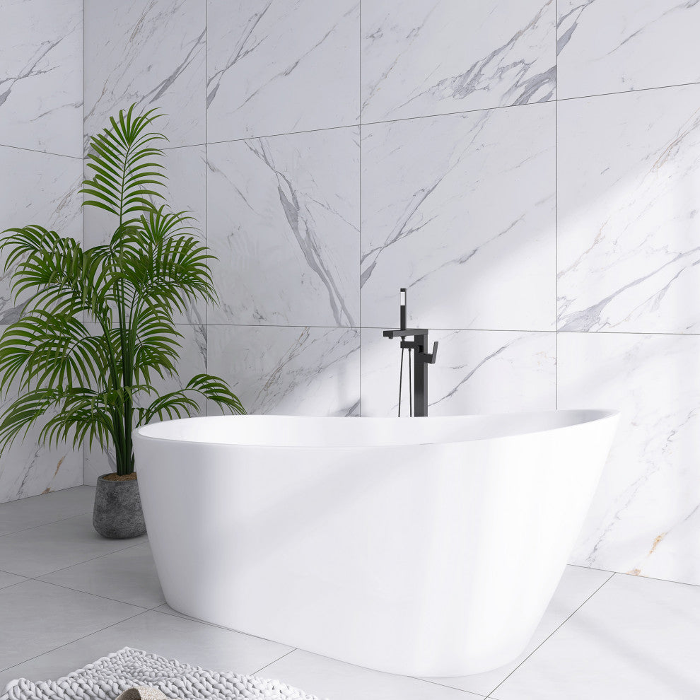 59" x 31" Acrylic Freestanding Soaking Single Slipper Bathtub in White