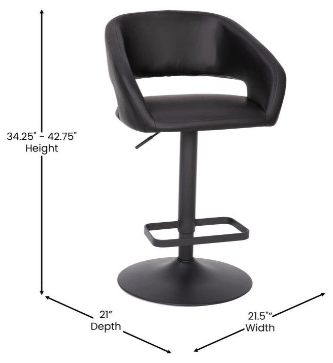 Erik Contemporary Vinyl Adjustable Height Barstool with Rounded Mid-Back, Black