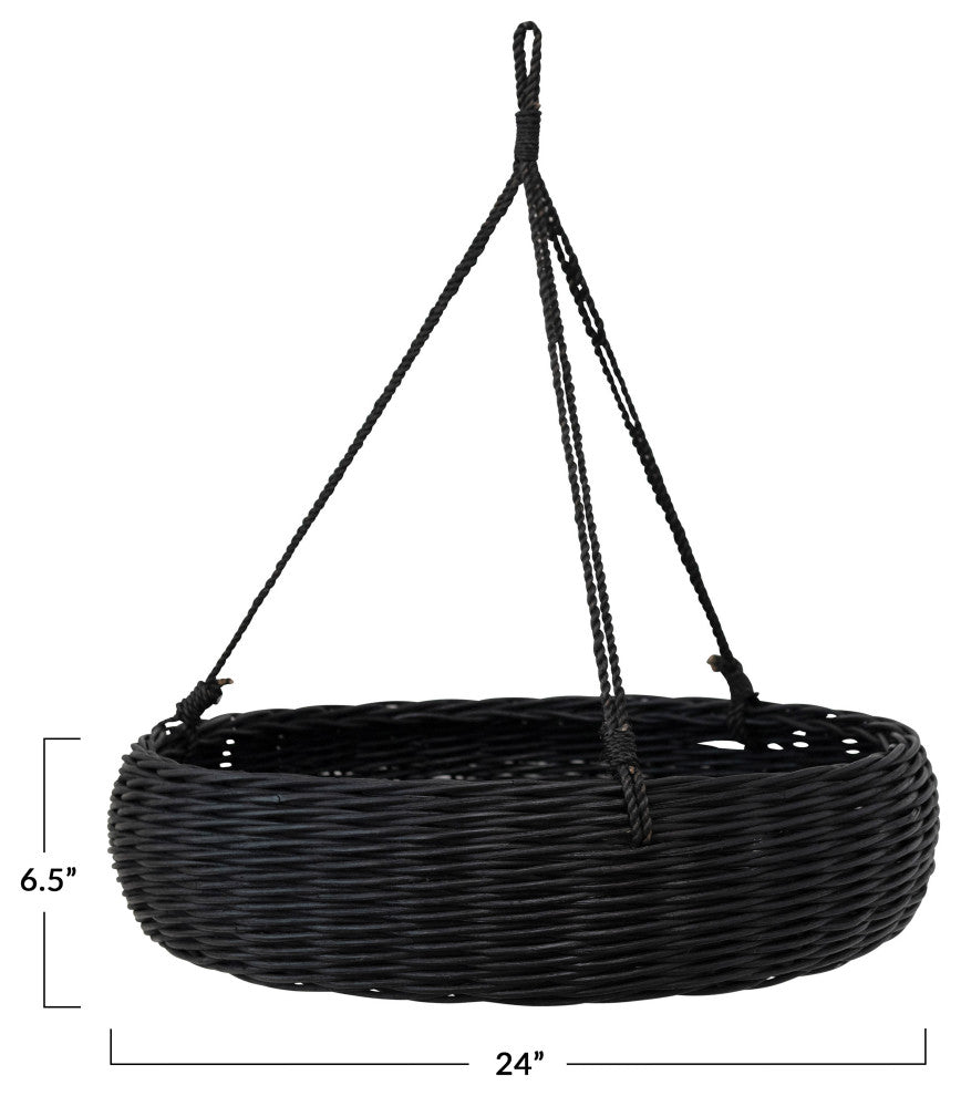Hand-Woven Hanging Rattan Basket With Jute Rope Hanger