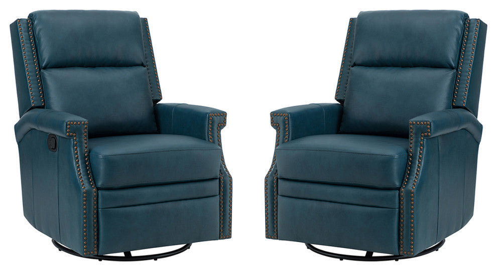 Genuine Leather Swivel Rocker Recliner, Set of 2, Turquoise