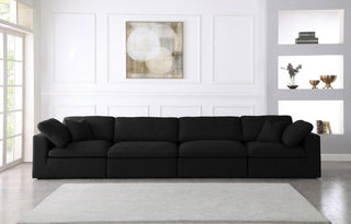 Serene Linen Textured Fabric Deluxe Comfort 4-Piece Modular Sofa, Black