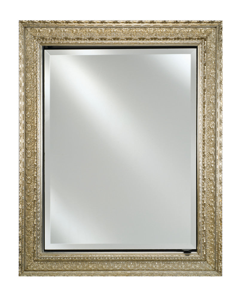 Single Door Medicine Cabinet With Regal Frame, Antique Silver, 24"x30"