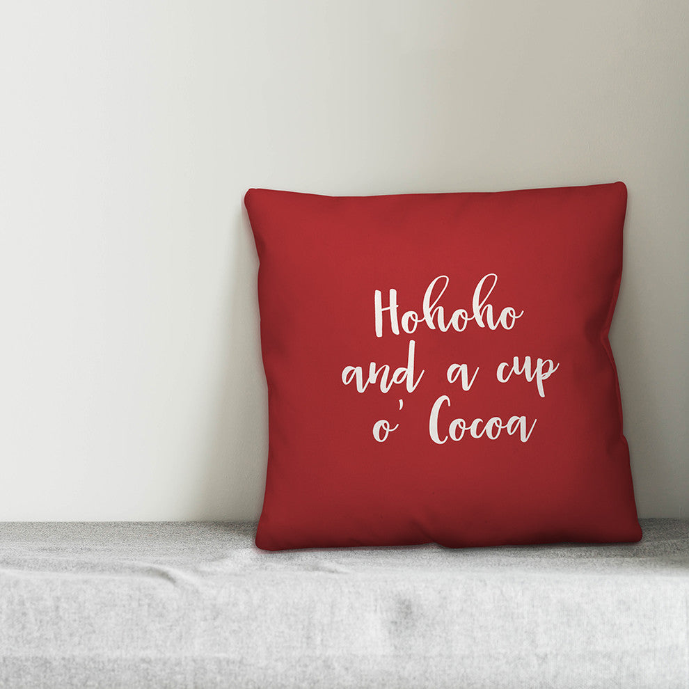 Hohoho And  A Cup O' Cocoa, Red 18x18 Throw Pillow