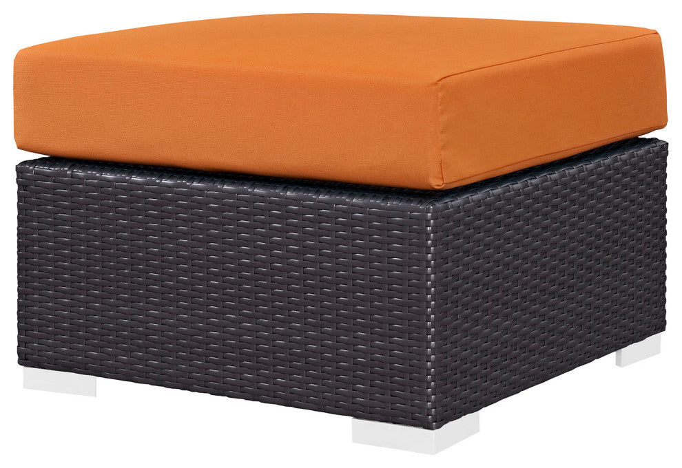 Lounge Sectional Sofa and Table Set, Rattan, Wicker, Dark Brown Orange, Outdoor