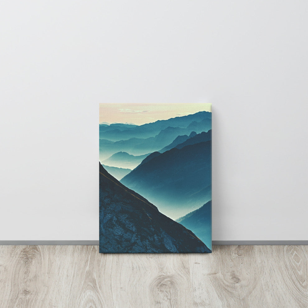Misty Blue Silhouette Mountain Range Landscape Photo Canvas Prints, 12" X 16"