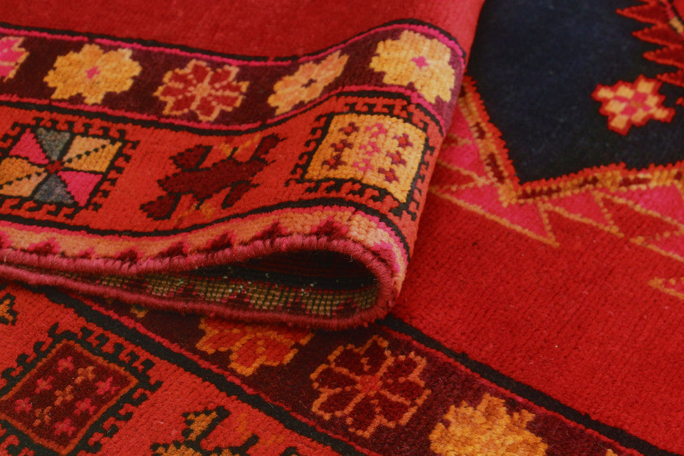 Fine Vintage Distressed Marjorie Red/Navy Runner, 4'7x10'4