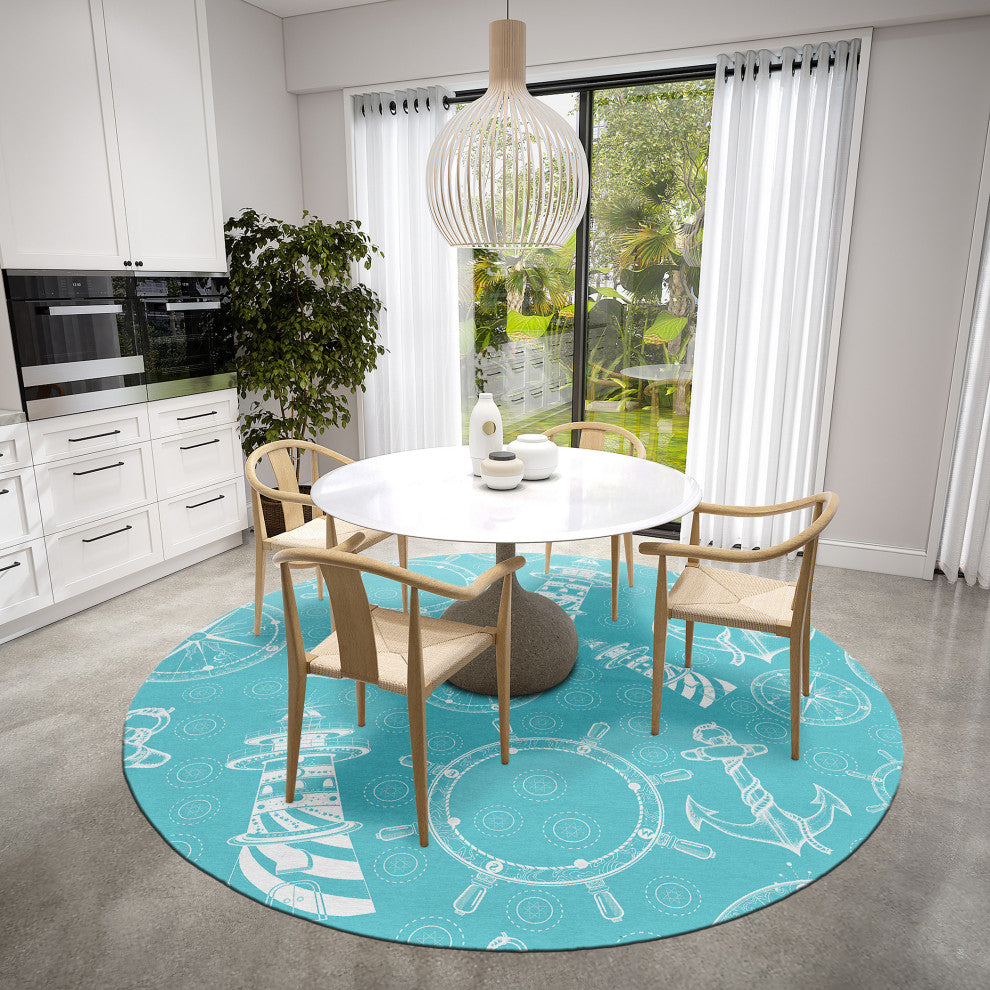 Indoor/Outdoor Harbor HA9 Ocean Machine Washable 8' x 8' Round Rug