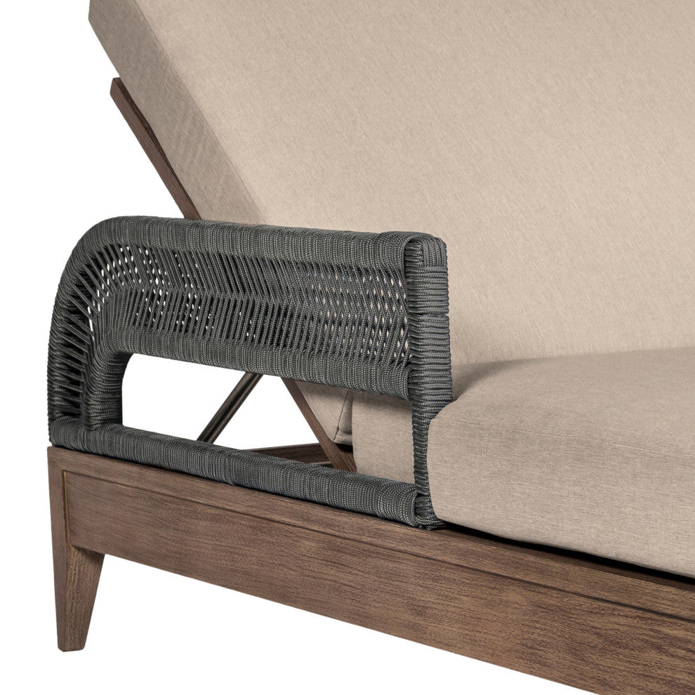 Orbit Outdoor Patio Chaise Lounge Chair, Wood Gray Rope &Taupe Olefin Cushions