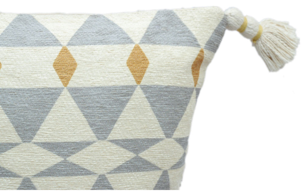 Gray Machine Woven with Tassels Traemoor Throw Pillow, 20" x 20"