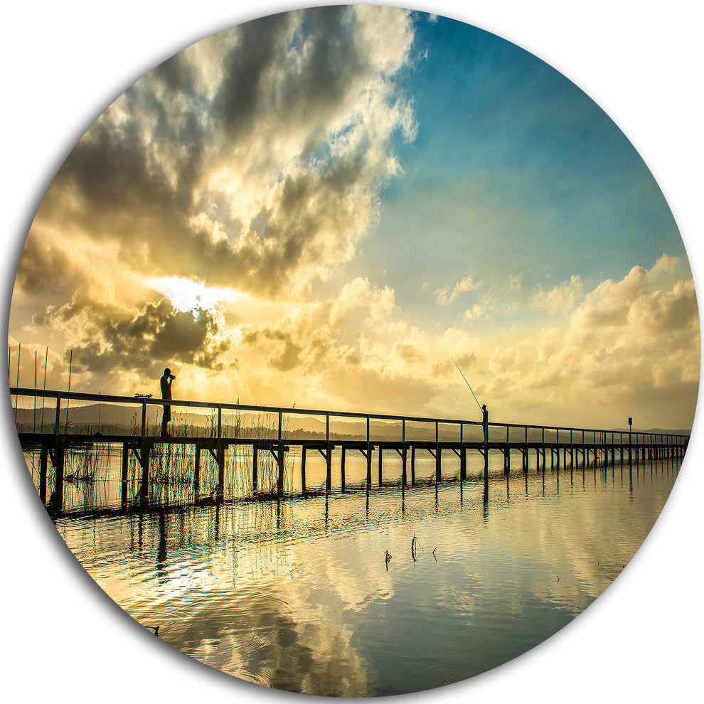 Long Jetty Foreshore Reserve With Clouds, Circle Metal Wall Art, 11"