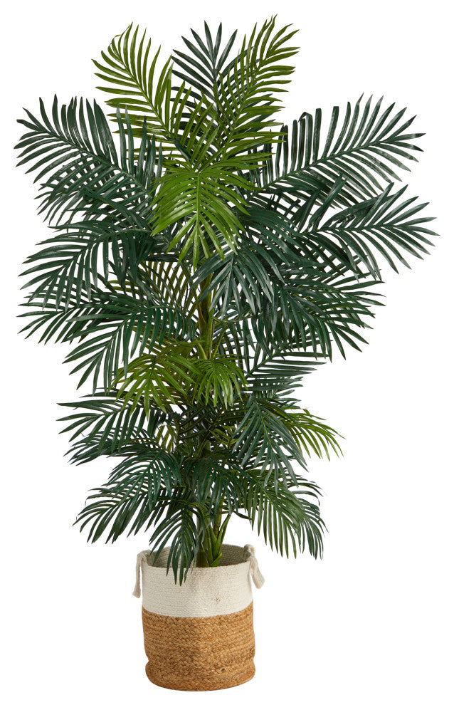 6.5' Golden Cane Artificial Palm Tree, Handmade Natural Jute and Cotton Planter