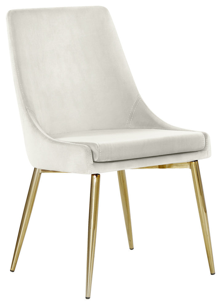 Karina Velvet Dining Chairs, Set of 2, Cream, Gold Base