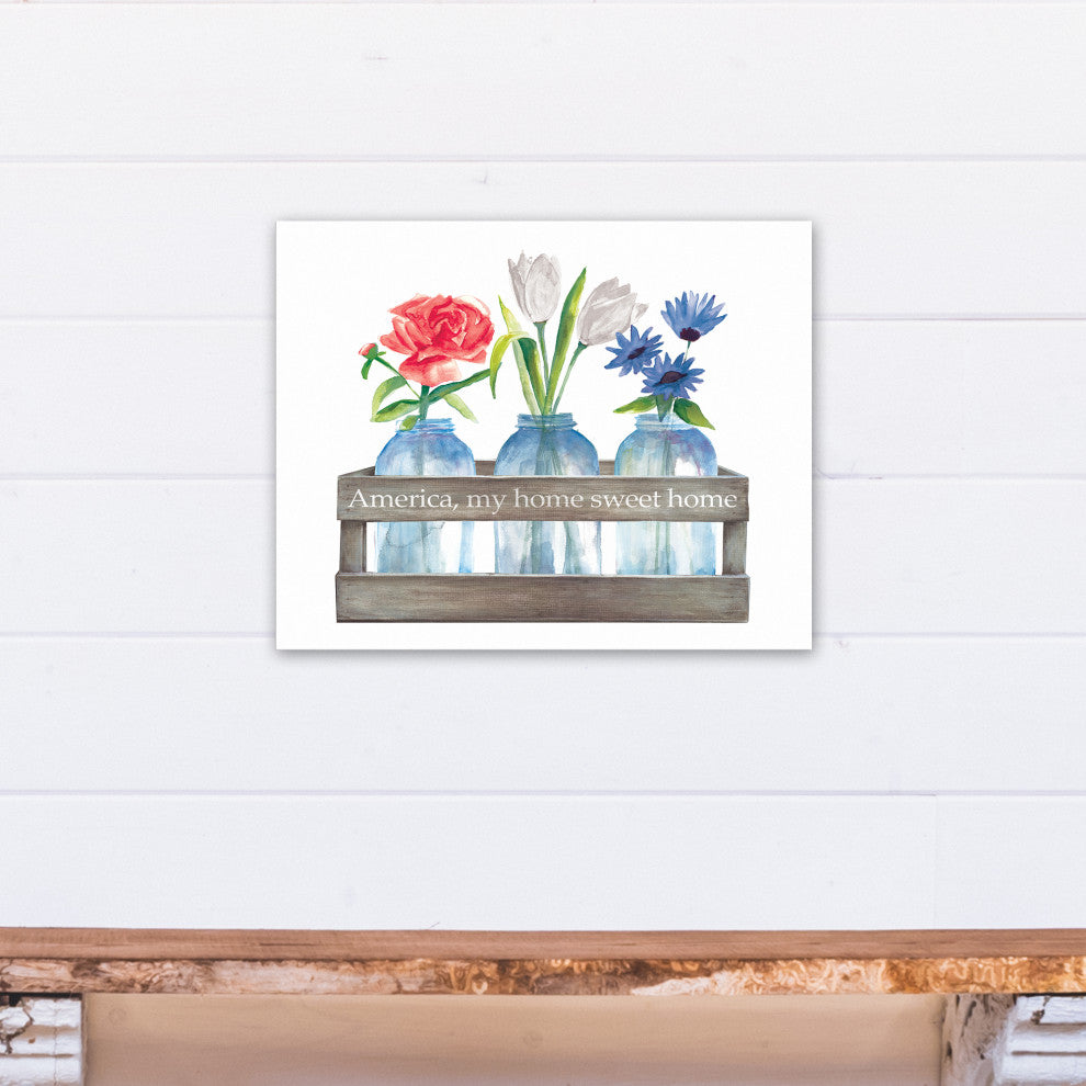 Red White and Blue Florals 16x20 Canvas Wall Art