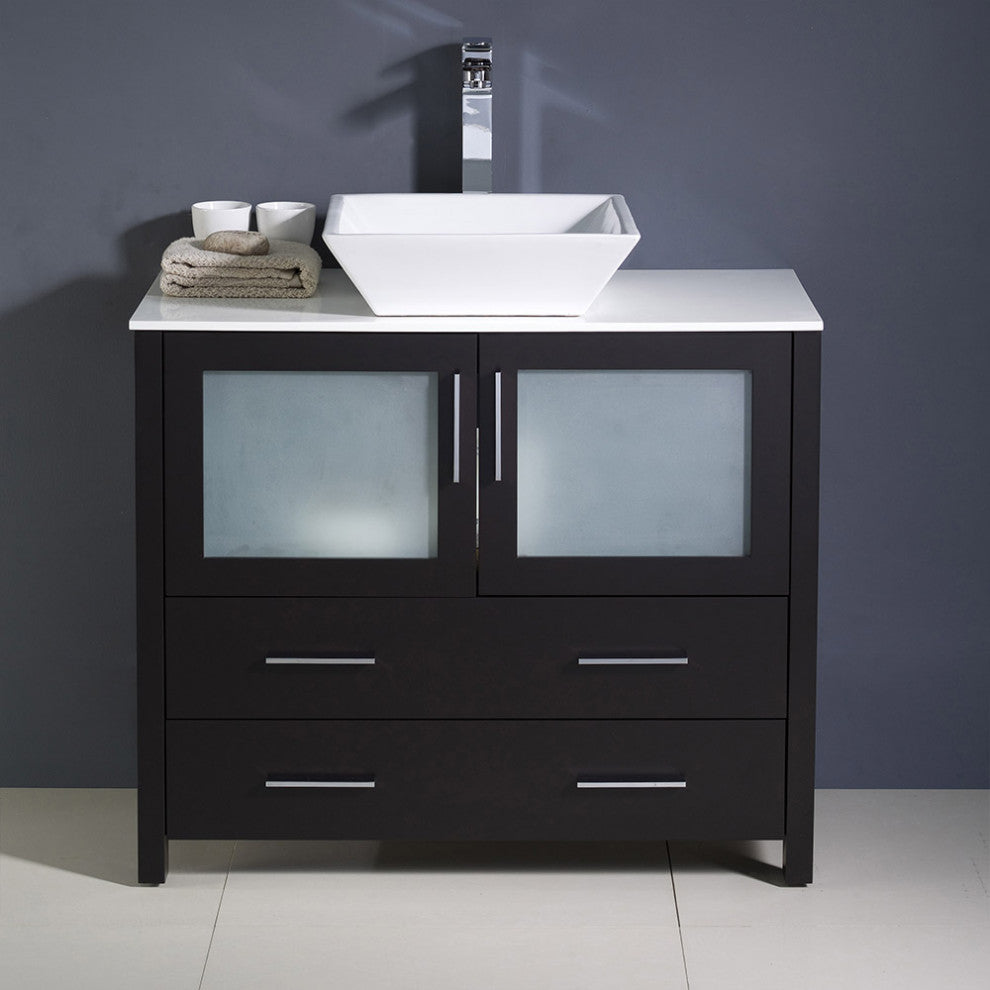 Torino 36" Bathroom Cabinet, Base: Espresso, With Top, Vessel Sink