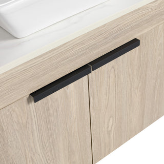 Wall-Mounted Bath Vanity, White Oak, White Ceramic Vessel Sink