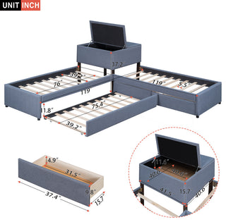 Gewnee L-shaped Platform Beds with Twin Size Trundle in Gray