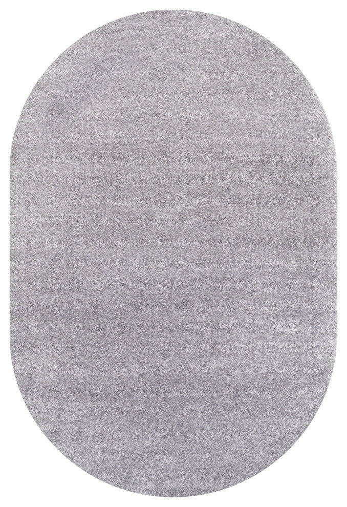 Haze Solid Low-Pile Runner Rug, Gray, 3 X 5 Oval