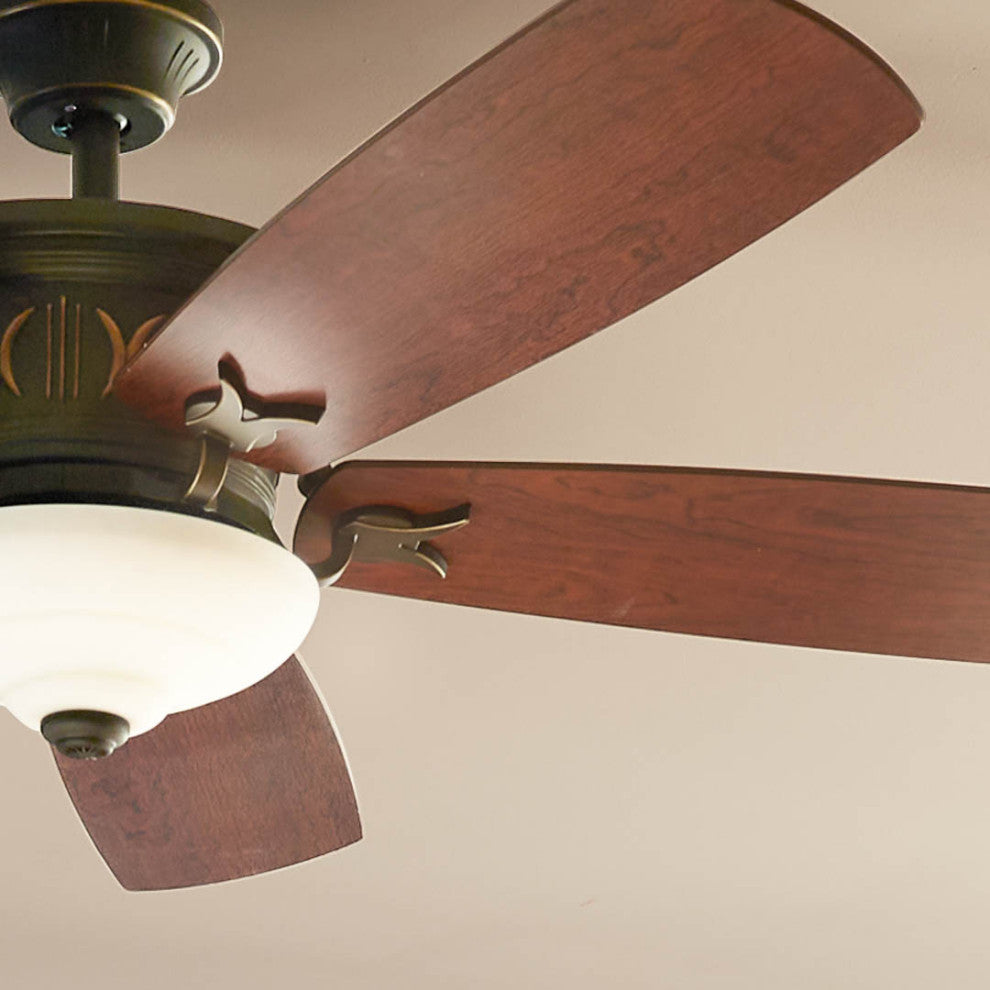 56" Crescent Ceiling Fan, Olde Bronze, Reversible Walnut/Cherry Blades