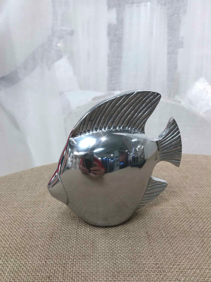 Fish Figurine Sculpture, Shiny Aluminum