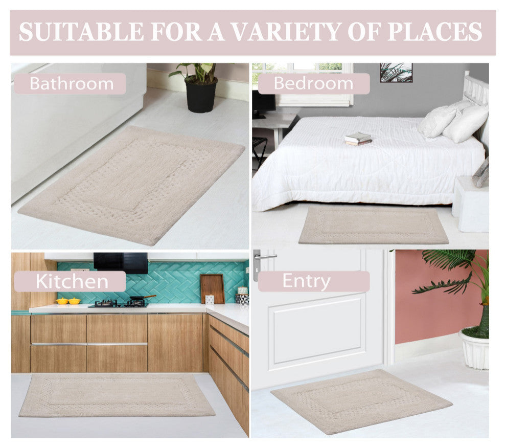 Classy Bath Rugs Set, Machine Wash, 3-Piece Set With Runner, Ivory