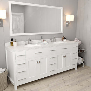 Caroline Parkway 78" Bath Vanity, White With Dazzle White Quartz Top and Sinks