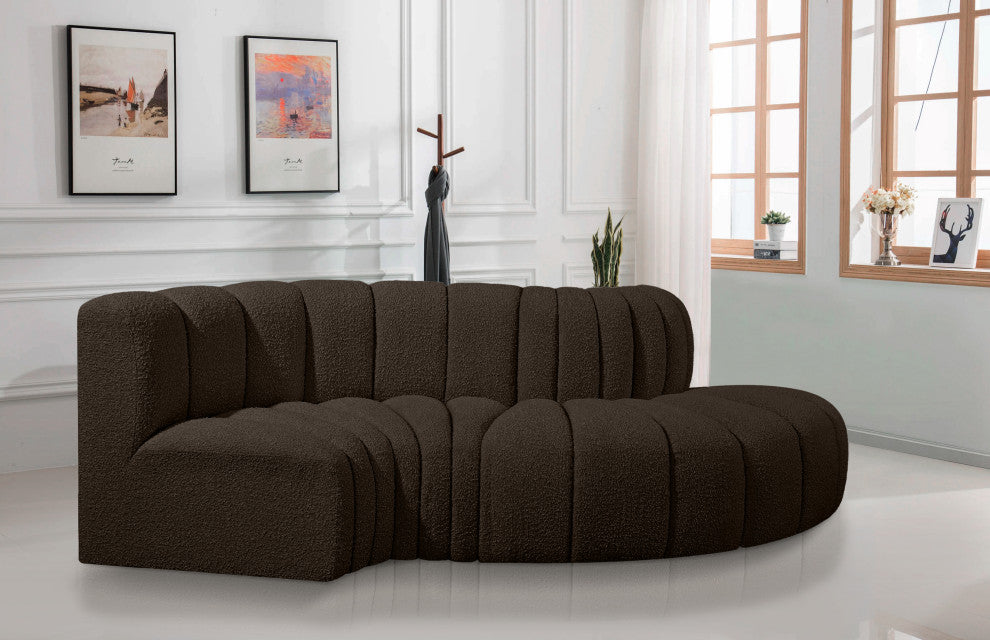 Arc Boucle Fabric Upholstered 4-Pc. S-Shaped Modular Sectional, Brown