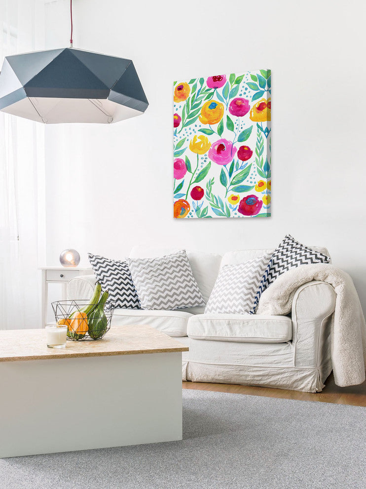 "Watercolor Flowers" Painting Print on Wrapped Canvas, 30"x45"