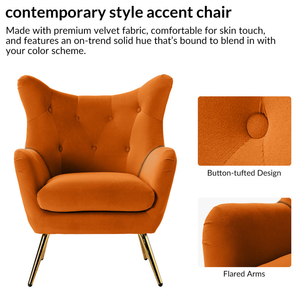 Upholstered Accent Chair With Tufted Back, Set of 2, Orange