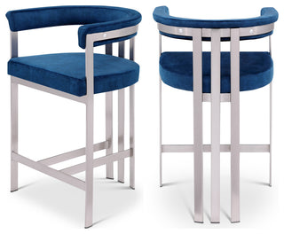 Marcello Upholstered Counter Stool, Navy, Velvet, Brushed Chrome