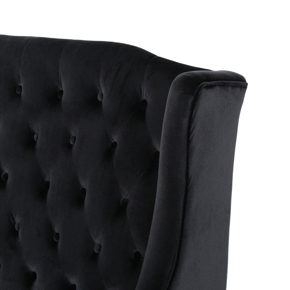 GDF Studio Leah Traditional Tufted High Winged Back New Velvet Loveseat, Black