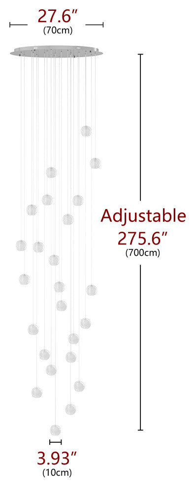 Modern Crystal Ball Long Raindrop Chandelier for Entrance Foyer Staircase, 24-Light