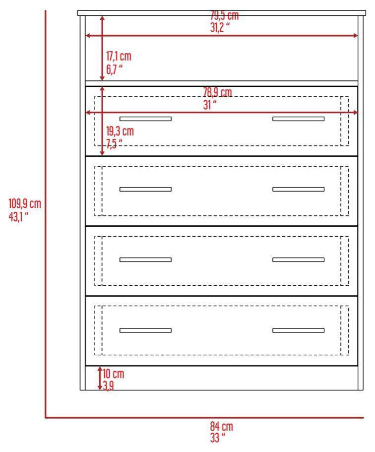 Serbian Four Drawer Dresser, White