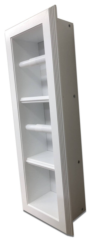 Hyacinth Wood Recessed Double Toilet Paper Holder With Storage 7x22.25, White Enamel