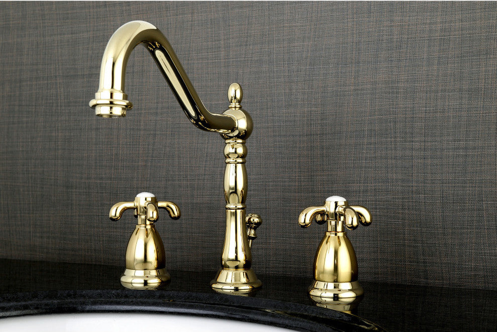 Kingston Brass Widespread Bathroom Faucet With Brass Pop-Up, Polished Brass