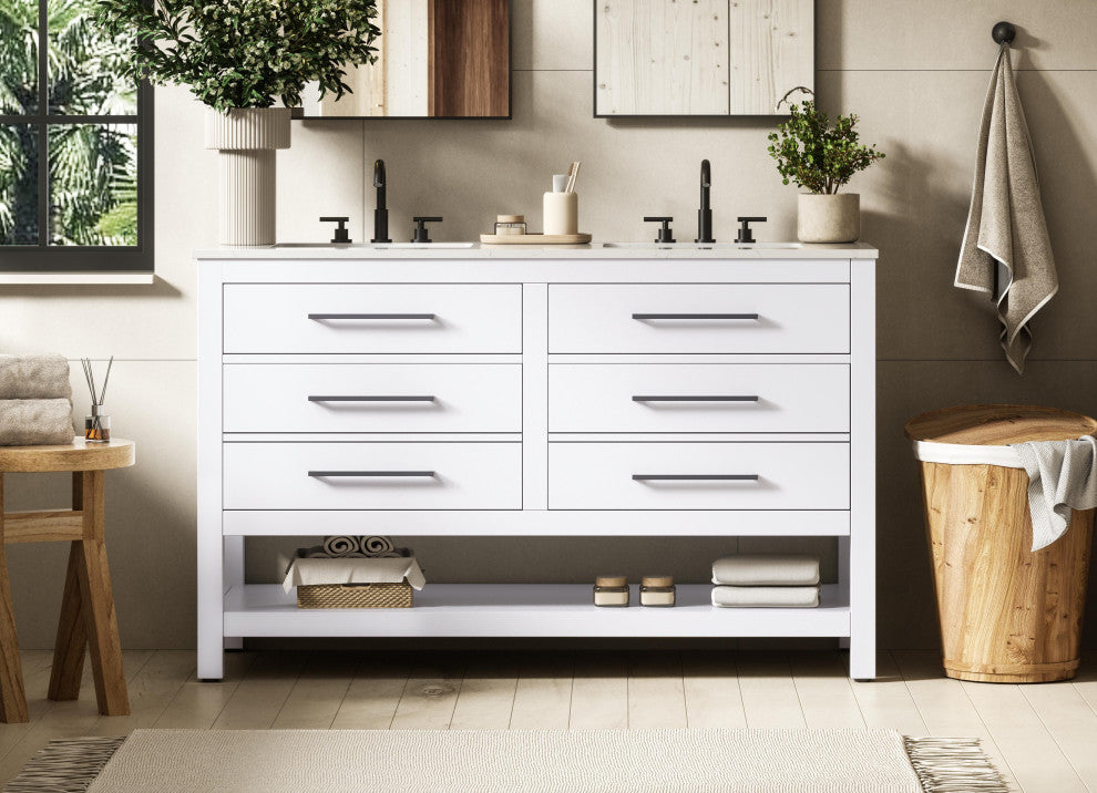Home Living 54" Double Bathroom Vanity, White