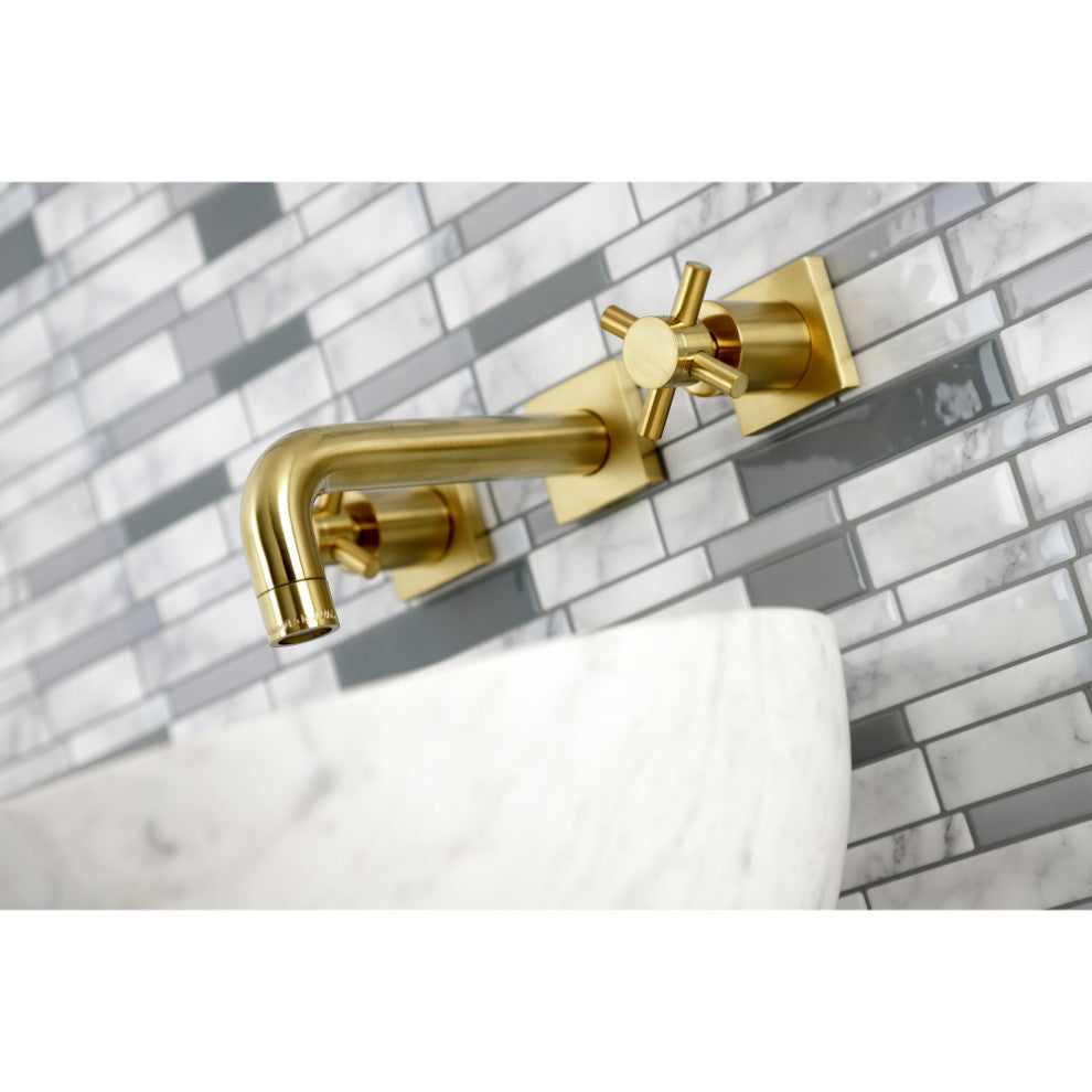 Kingston Brass KS6127DX Two-Handle Wall Mount Bathroom Faucet, Brushed Brass