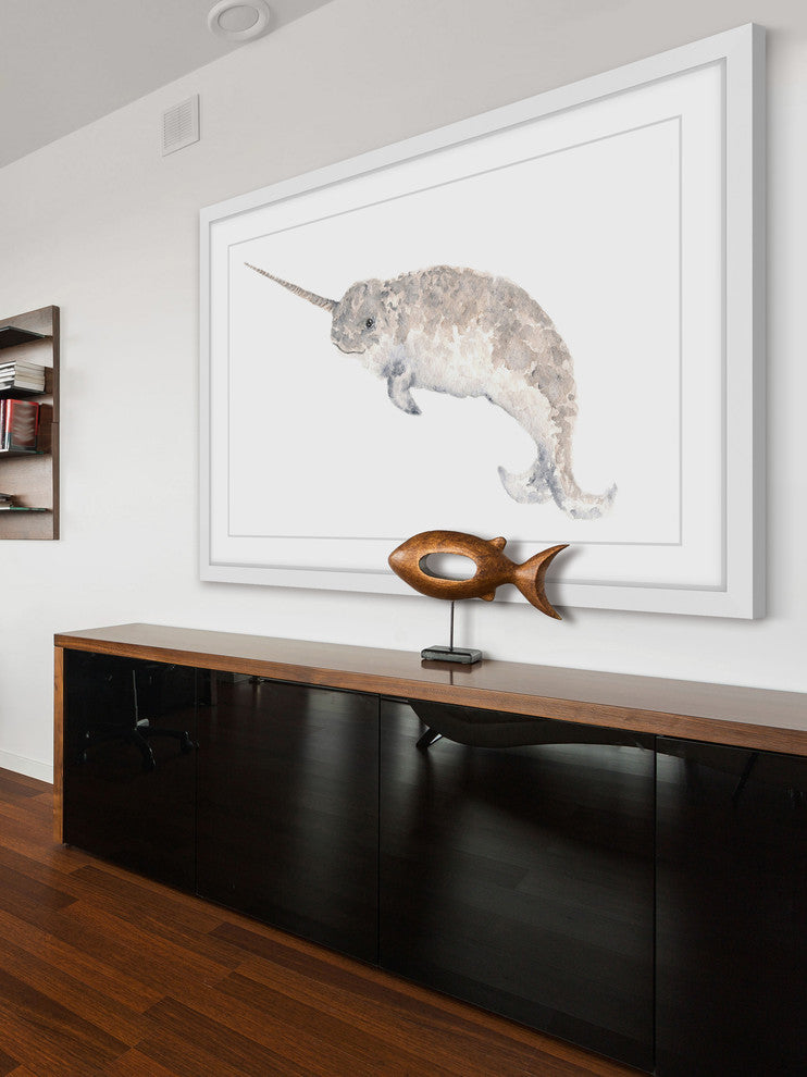 Marmont Hill, "Narwhal" by Thimble Sparrow Framed Painting Print, 18x12