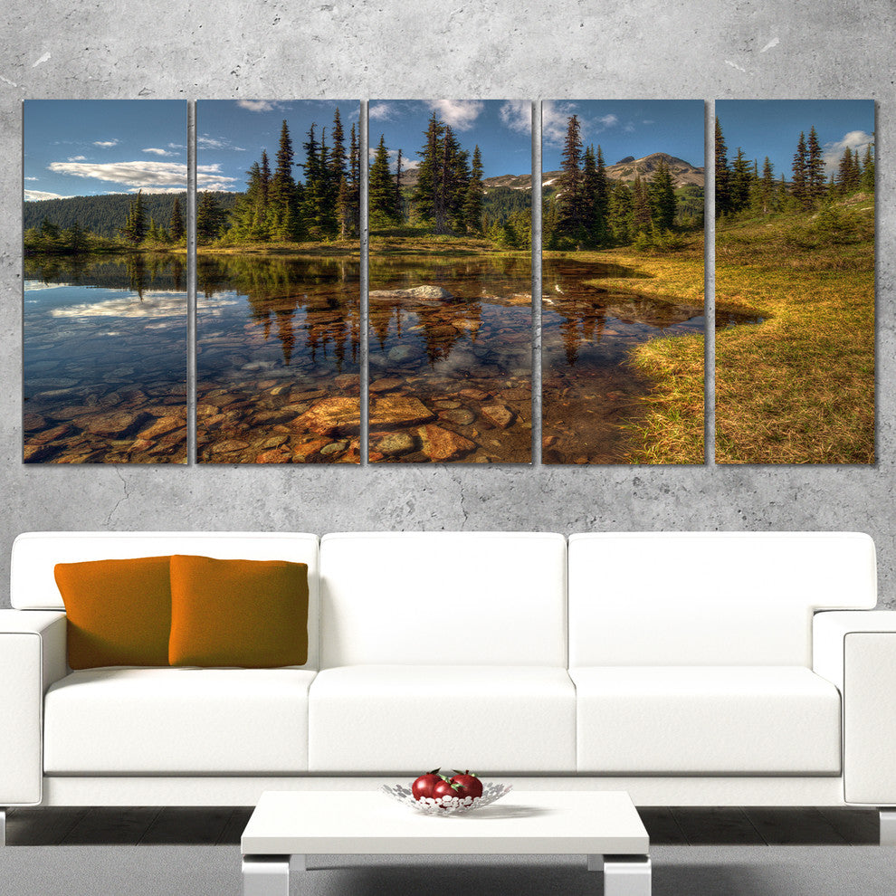 Bright Clear Day and Clear Lake, Landscape Canvas Print, 60"x28", 5 Panels