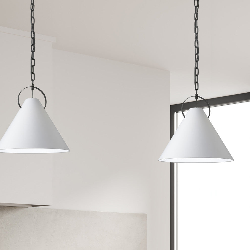 White Contemporary Pendant With Matte Black Metal