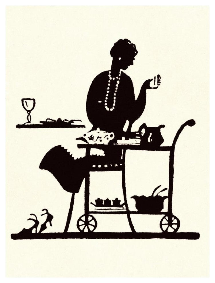 "Homemaker Takes Items From a Serving Cart" Print by Maxfield Parrish, 38"x50"