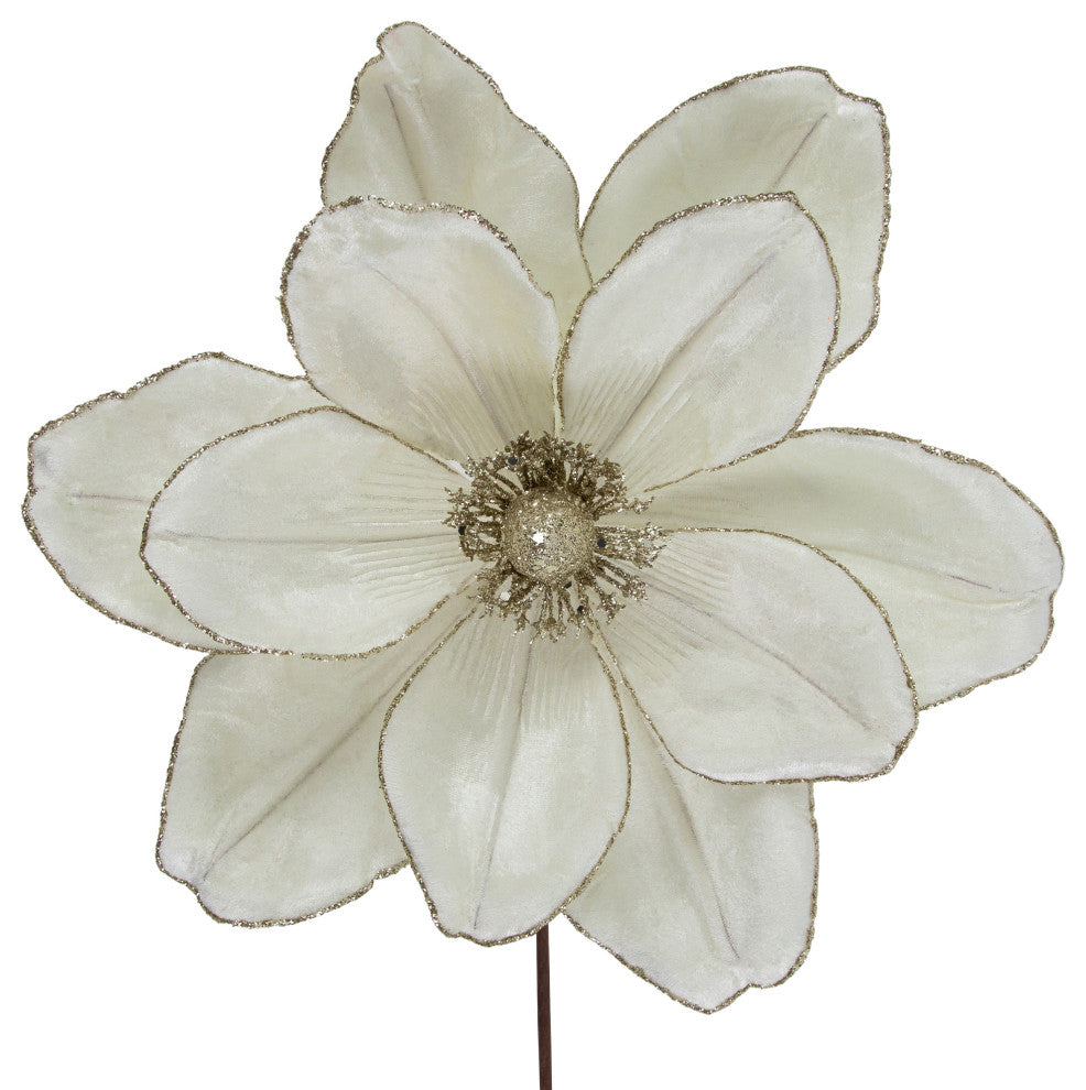 24" Cream and Gold Flower Glittered Christmas Pick