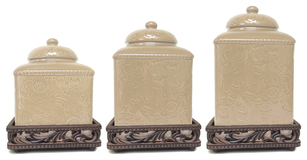 Savannah Canister and Base Set, Cream, 6 Piece