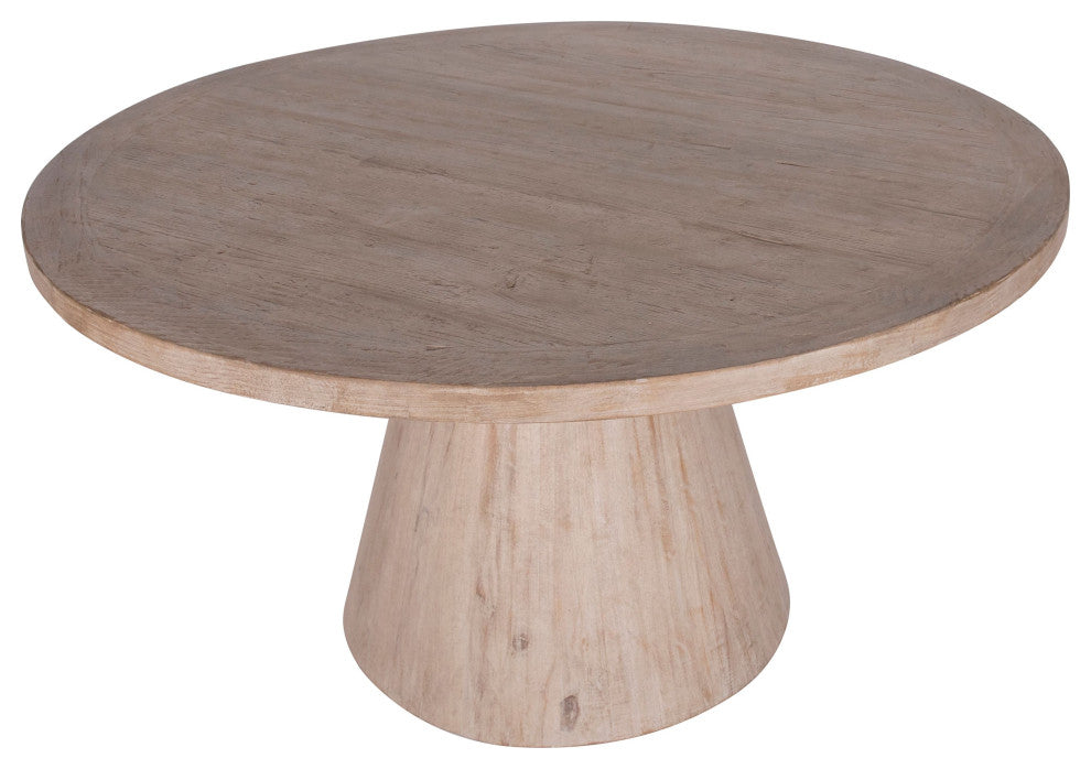 Antonio Round Reclaimed Pine Pedestal Base Dining Table, 55" Diameter