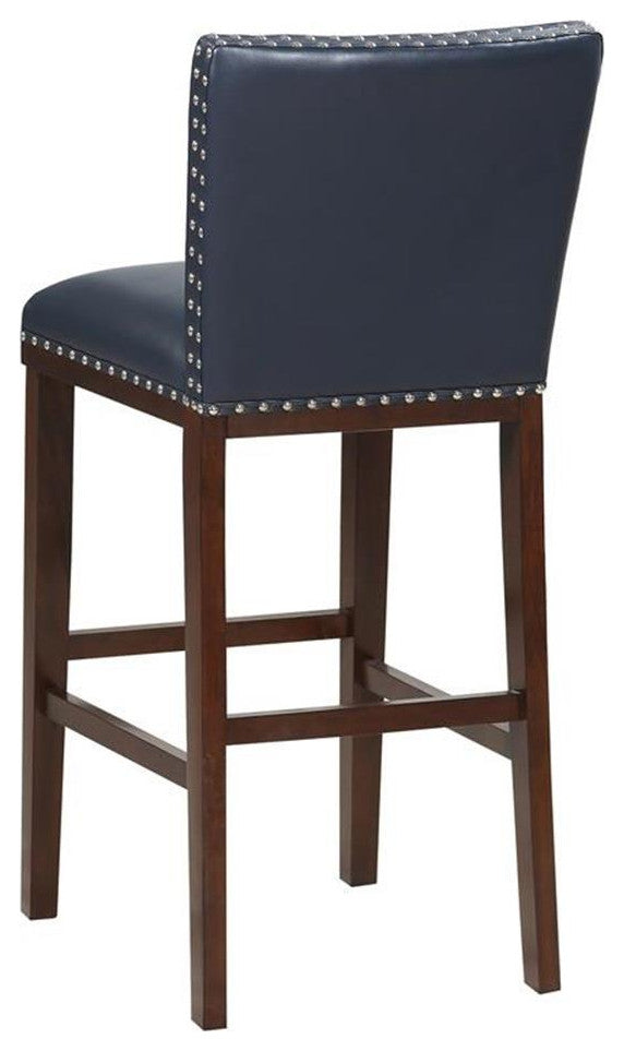 Tiffanie Navy Faux Leather and Espresso Finish Bar Stool
