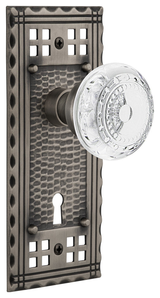 Craftsman Plate Double Dummy, Keyhole Crystal Meadows Knob, Antique Pewter