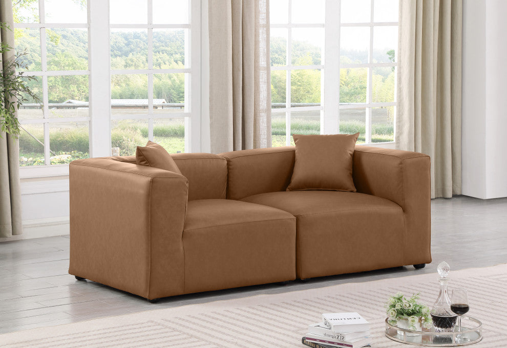 Cube Upholstered Modular Sofa, Brown, 2-Piece: 2 Corner Chair, Vegan Leather