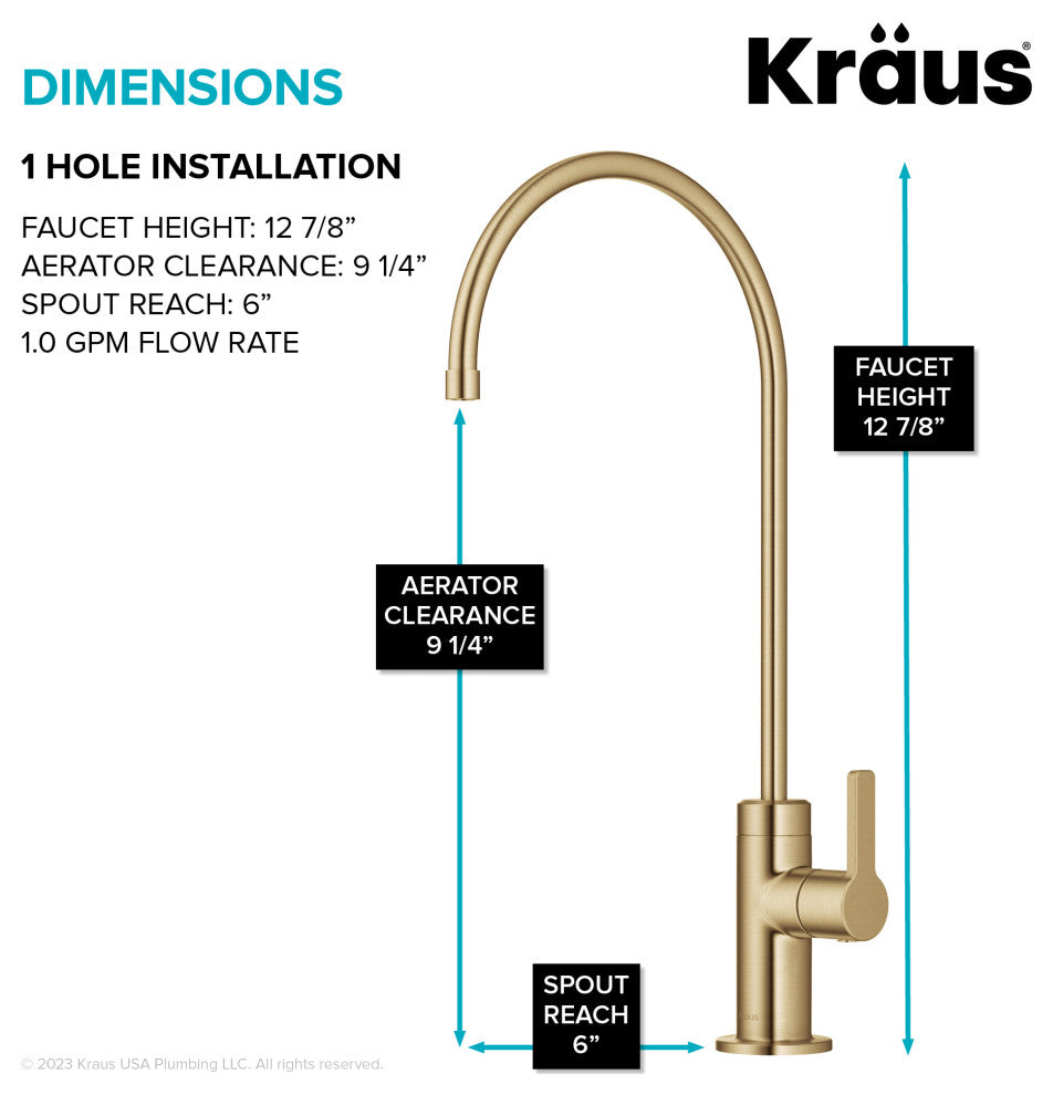 KRAUS Oletto 1-Handle Drinking Water Filter Faucet, Brushed Brass