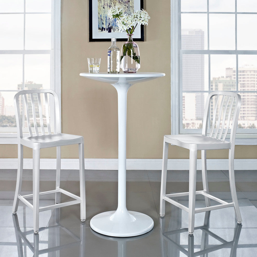 Modern Contemporary Dining Kitchen Metal Counter Stools, Silver, Set of 2