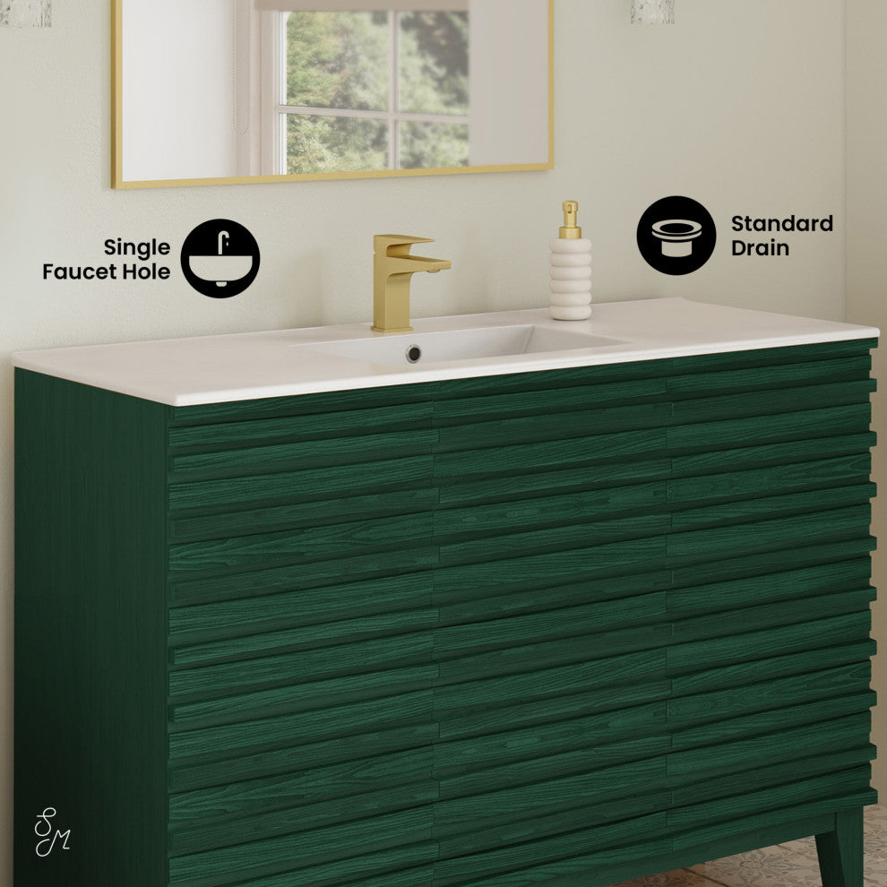 Cascade 48" Freestanding Bathroom Vanity, Green Oak With Sink Top