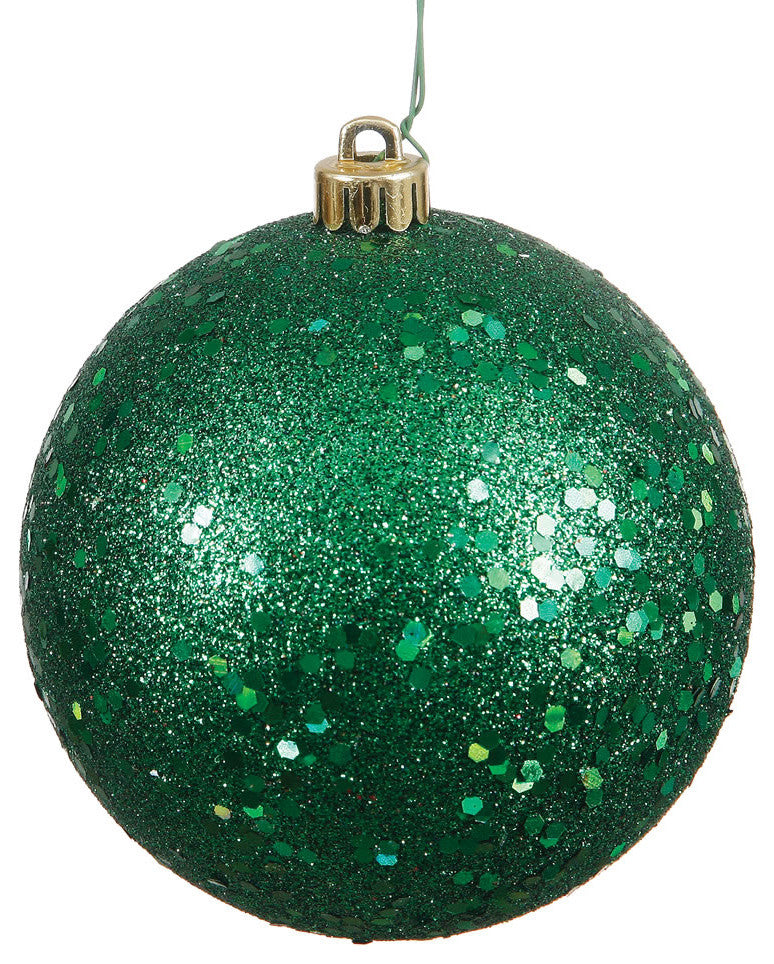 6" Emerald Sequin Ball Drilled 4/Bag